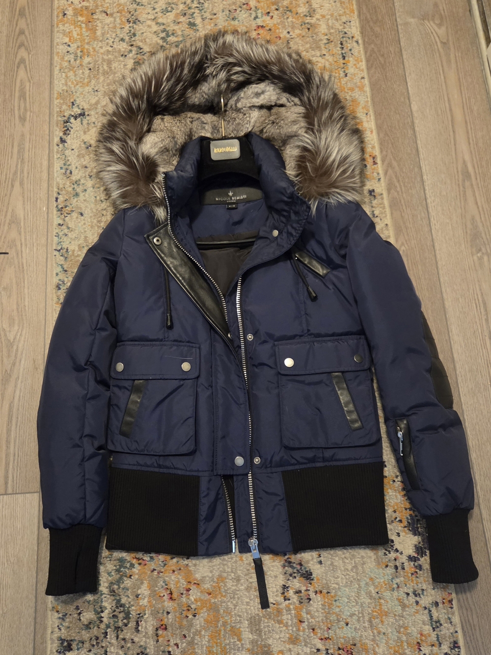 Mackage Navy Quilted Puffer Jacket with Faux Fur Hood